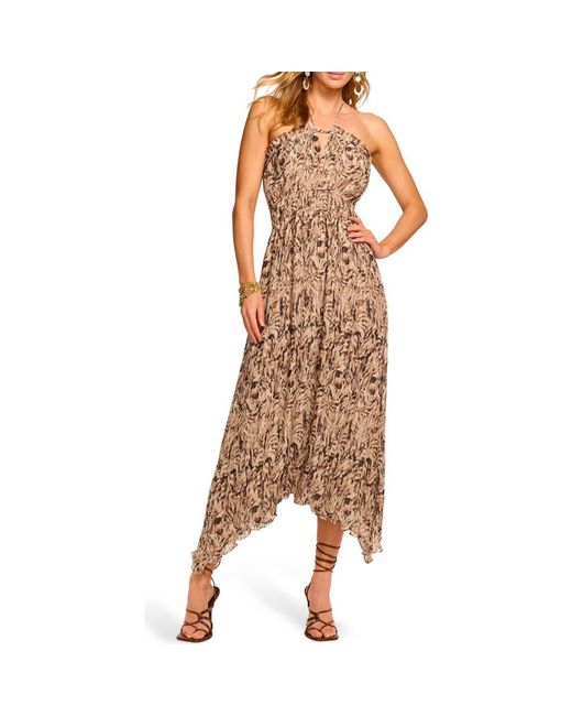 Ramy Brook Brown Gabriela Abstract Print Handkerchief Hem Halter Dress