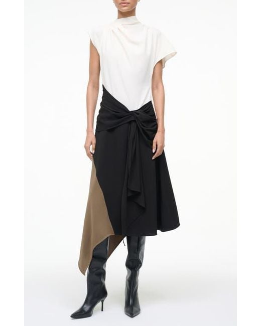 Staud Black Davina Colorblock Asymmetric Hem Dress