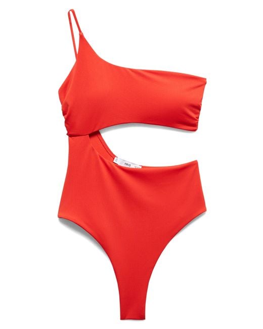 Mango Red Cutout One-shoulder One-piece Swimsuit