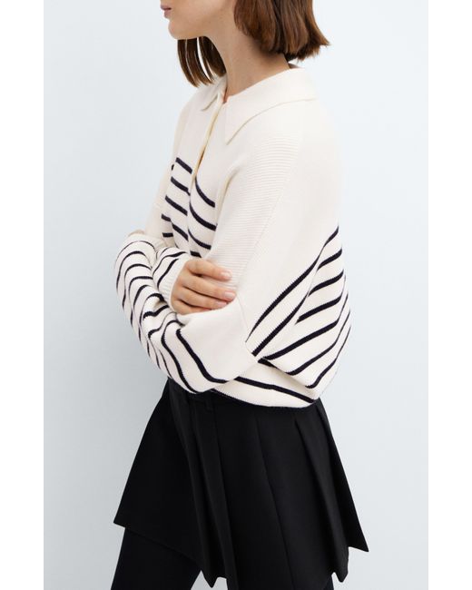 Mango Gray Stripe Polo Sweater