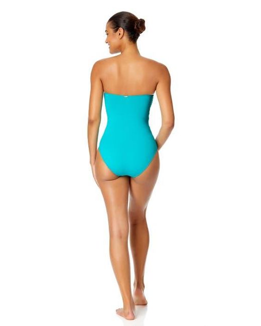 Anne Cole Blue Twist Front Shirred One Piece Swimsuit