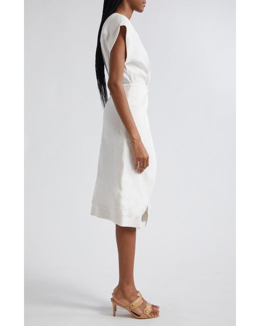 Veronica Beard White Octavia Linen Blend Midi Wrap Dress