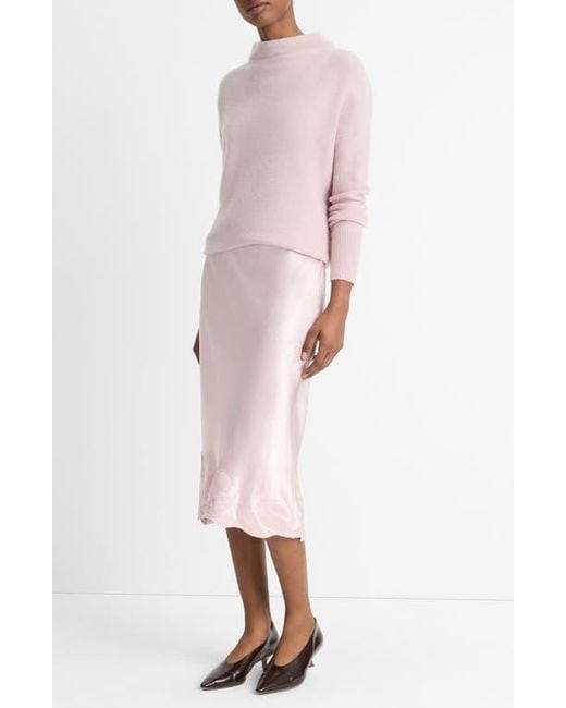 Vince Pink Asymmetric Hem Satin Slip Skirt