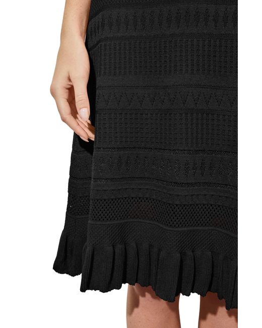 Ming Wang Black Pointelle & Burnout Sweater Dress