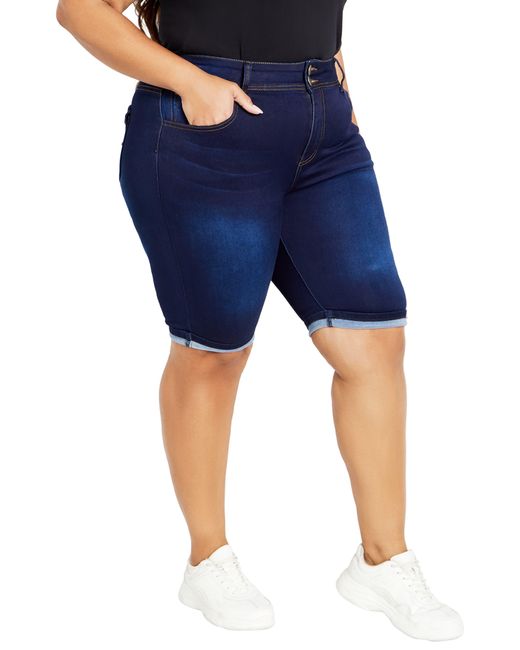 City Chic Blue Stretch Denim Bermuda Shorts