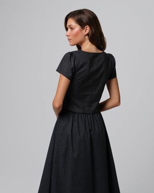 JUANA Black Hemp Blend Button Front Top