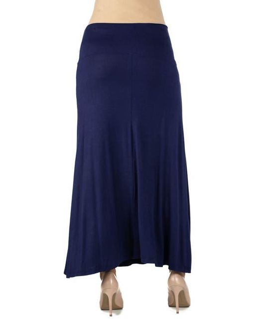24seven Comfort Apparel Blue Maternity Elastic Waist Maxi Skirt