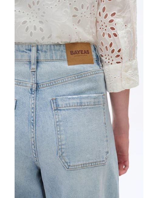 Bayeas Blue Utility Super High Waist Crop Barrel Jeans