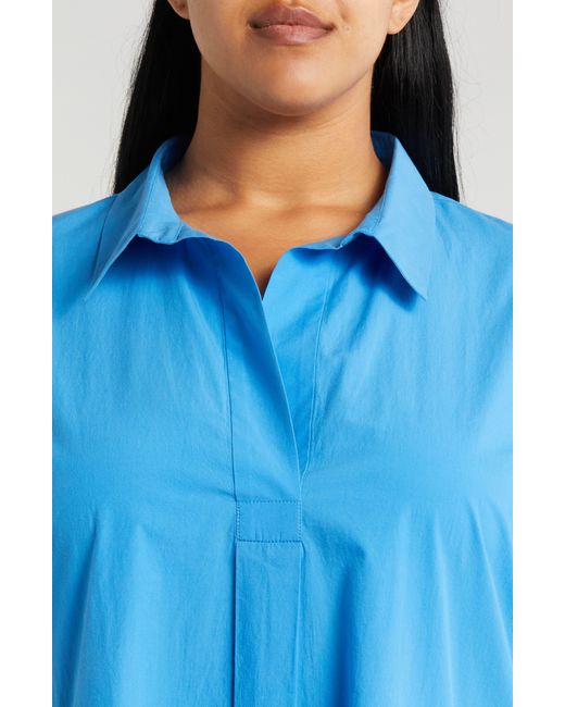 Eileen Fisher Blue Classic Organic Cotton Poplin Midi Shirtdress