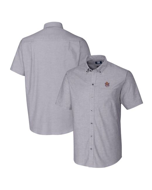Cutter & Buck Gray Lsu Tigers Vault Stretch Oxford Short Sleeve Button-down Shirt At Nordstrom for men