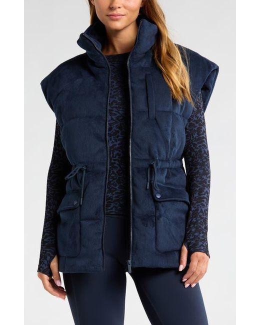 Zella Corduroy Puffer Vest in Blue Lyst