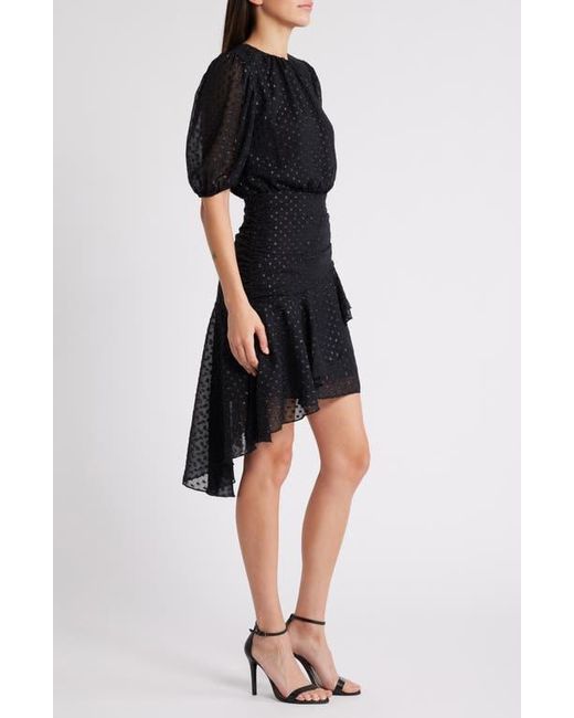 Chelsea28 Black Metallic Clip Dot Asymmetric Dress