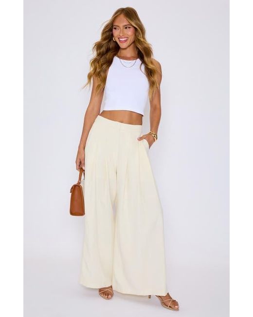 Vici Collection White Pleated Wide Leg Pants