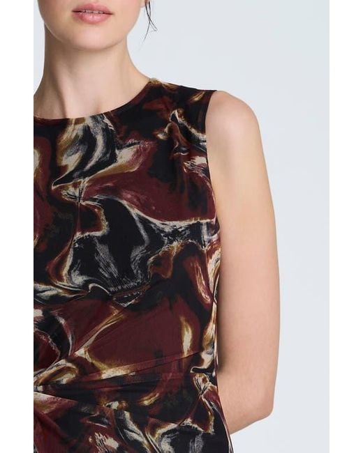 Kenneth Cole Black Abstract Print Side Ruched Midi Dress