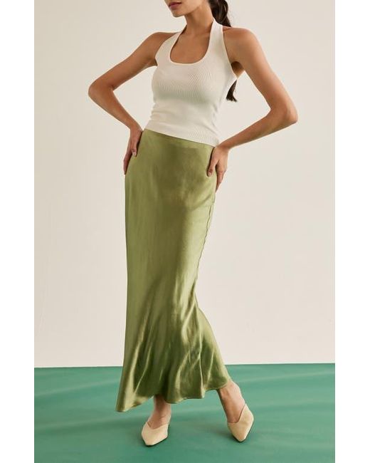 Crescent Green Crushed Satin Maxi Skirt