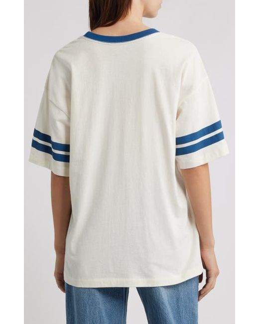 GOLDEN HOUR Blue Yale Bulldog Cotton Graphic Ringer T-Shirt