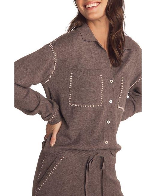 Bella Dahl Brown Whipstitch Button-Up Sweater