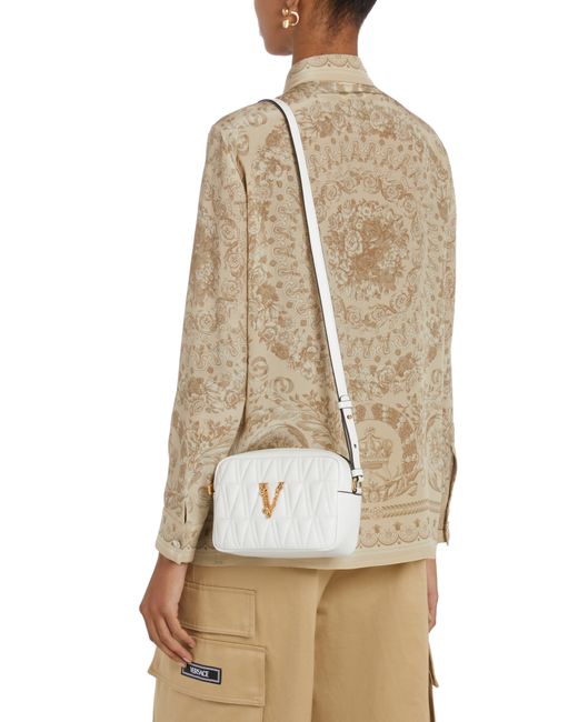 Versace Virtus Quilted Leather Camera Bag in White | Lyst