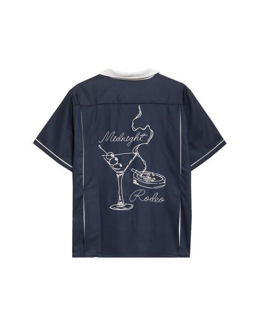 MIDNIGHT RODEO Blue Chain Stitch Piped Voile Camp Shirt for men