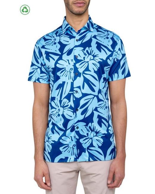 Con.struct Blue Regular Fit Exploded Floral Print Recycled Performance Golf Button-Down Shirt for men