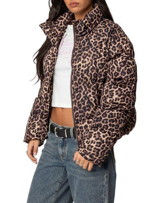 Edikted Brown Dalya Print Puffer Jacket
