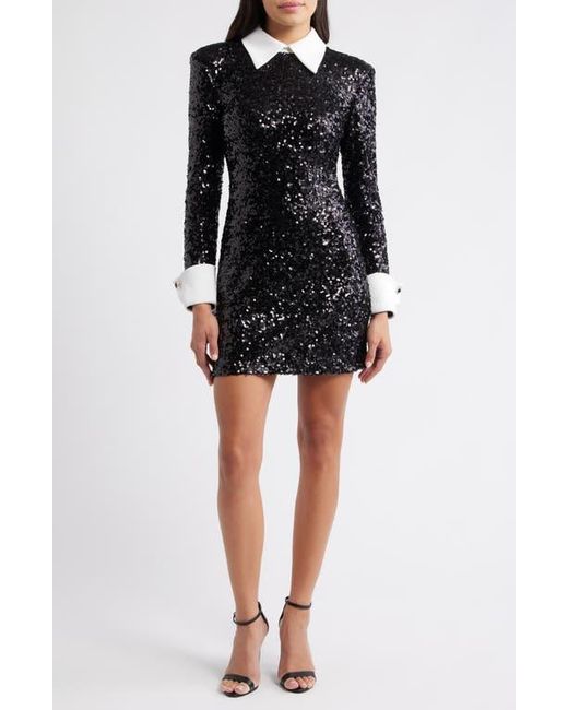 Eliza J Black Collared Long Sleeve Sequin Minidress