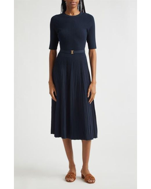Veronica Beard Elthea Belted Rib Knit Midi Dress in Blue | Lyst