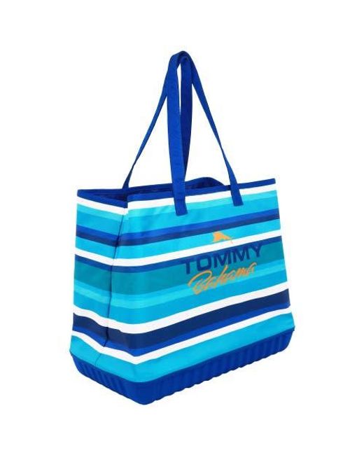 Tommy Bahama Blue Water-Repellent Tote With Pouch Ocean Stripe Print