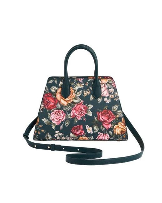 Fable England Blue Roses Structured Medium Tote