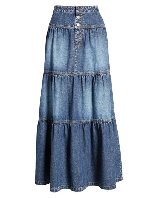 BP. Blue Tiered Denim Maxi Skirt