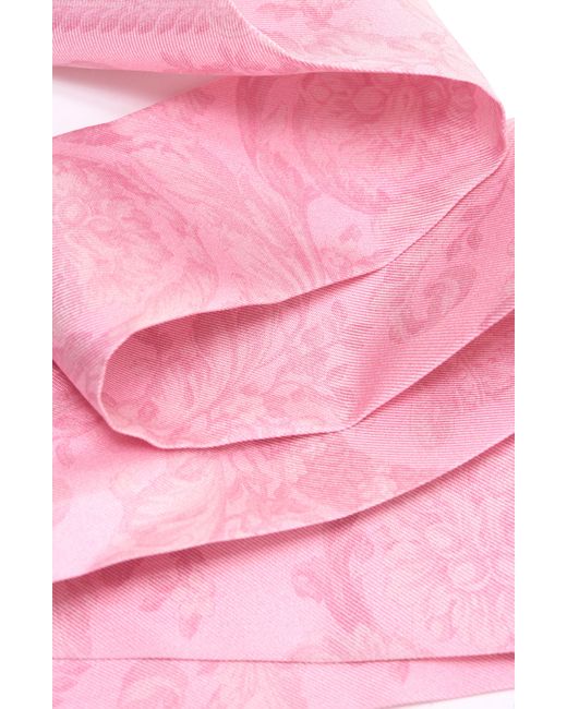 Versace Pink Barocco Print Silk Skinny Scarf