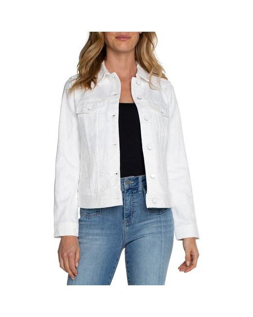 Embroidered white denim jacket hotsell