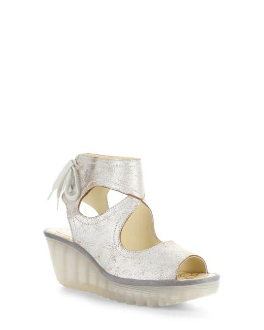 Fly London White Yulp Platform Wedge Sandal