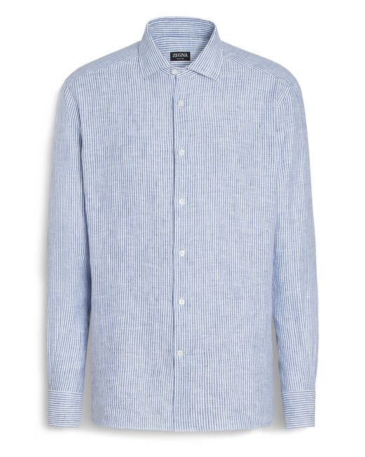 Zegna Blue Stripe Oasi Linen Button-up Shirt for men