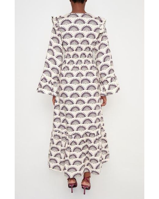 The Lulo Project White The Chaos Petal Print Long Sleeve Maxi Dress