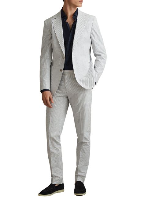 Reiss Gray Barr Stripe Cotton Suit Coat for men
