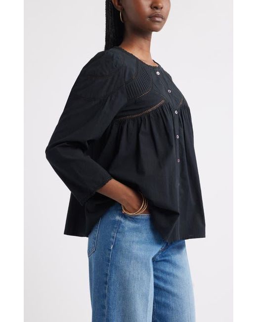 Treasure & Bond Black Lace Pintuck Cotton Top