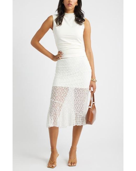 Open Edit White Lace Midi Skirt