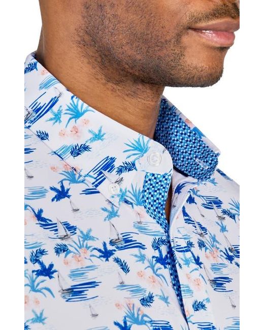 Con.struct Blue Slim Fit Sailboat Recycled 4-Way Stretch Performance Short Sleeve Shirt for men