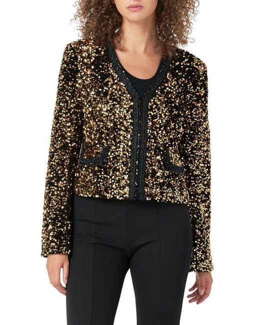 Endless Rose Black Sequin Padded Shoulder Jacket