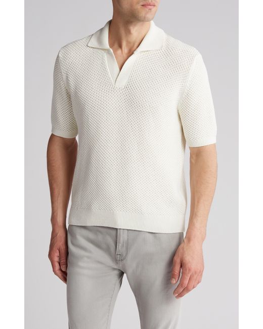 FRAME White Open Knit Cotton & Silk Polo Sweater for men