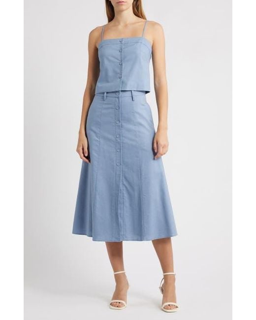 Wayf Blue Cynthia Button-Through Midi Skirt