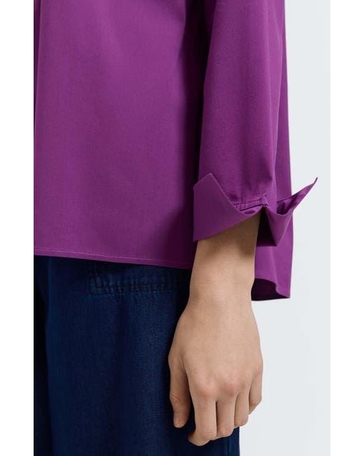 Foxcroft Purple Agnes Split Cuff Popover Blouse