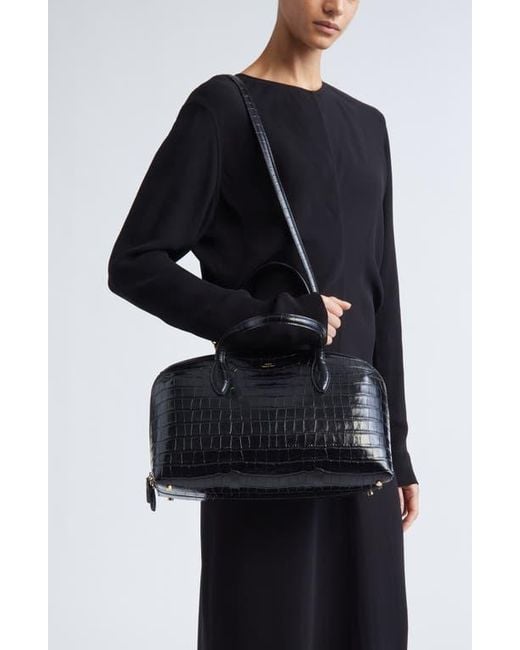 Totême  Black Medium Lounge Croc Embossed Leather Tote