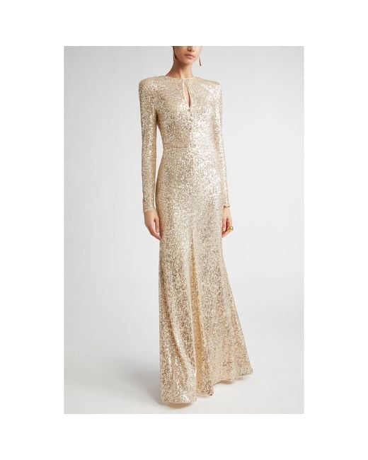 St. John Natural Long Sleeve Sequin Stretch Knit Gown