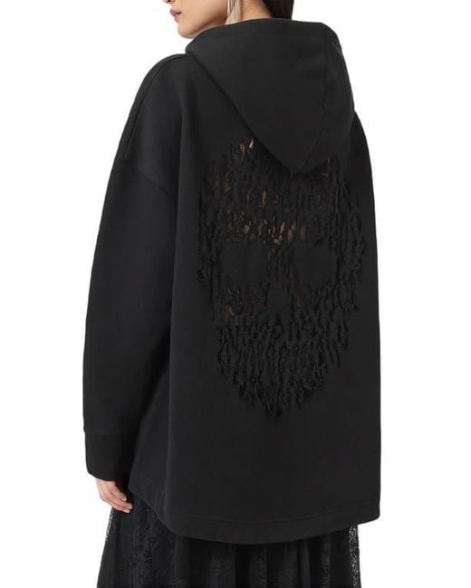 AllSaints Black Craneo Etienne Snakeprint Detail Cotton Blend Hoodie