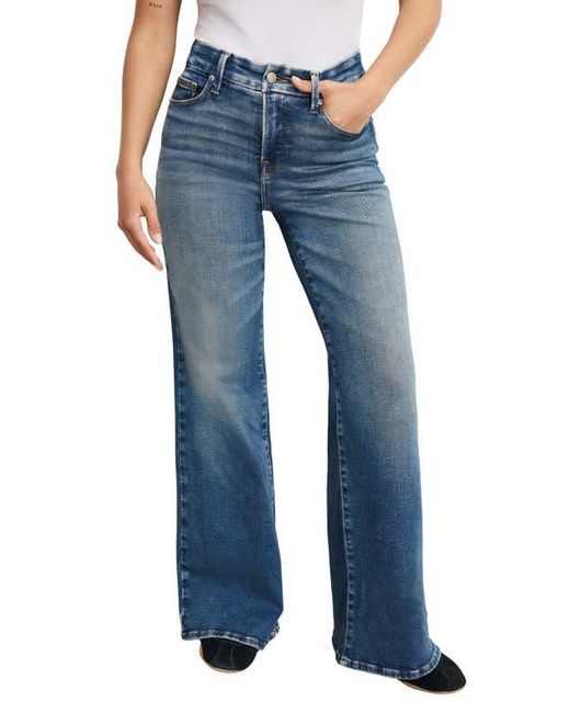GOOD AMERICAN Blue Soft-Tech Good Petite Wide Leg Palazzo Jeans