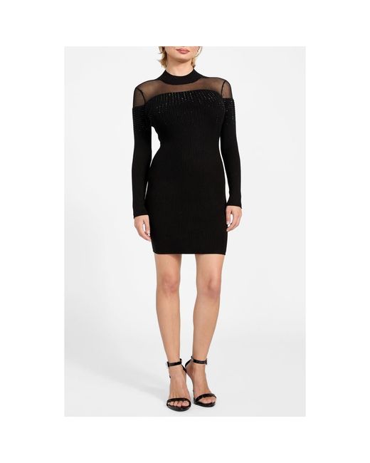 Guess Women's Black Jeena Embellished Long Sleeve Rib Minidress -  coffeafoods.com