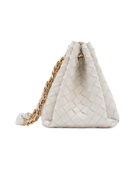 Bottega Veneta White Small Parachute Chain Intrecciato Leather Shoulder Bag