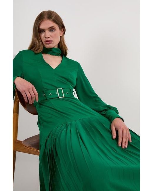 Karen Millen Green Jersey Ponte Georgette Mix Midi Dress